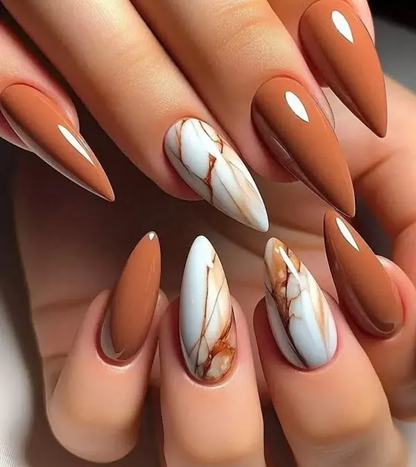 Cream brown nail design 23