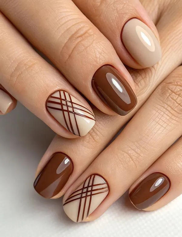 Cream brown nail design 24