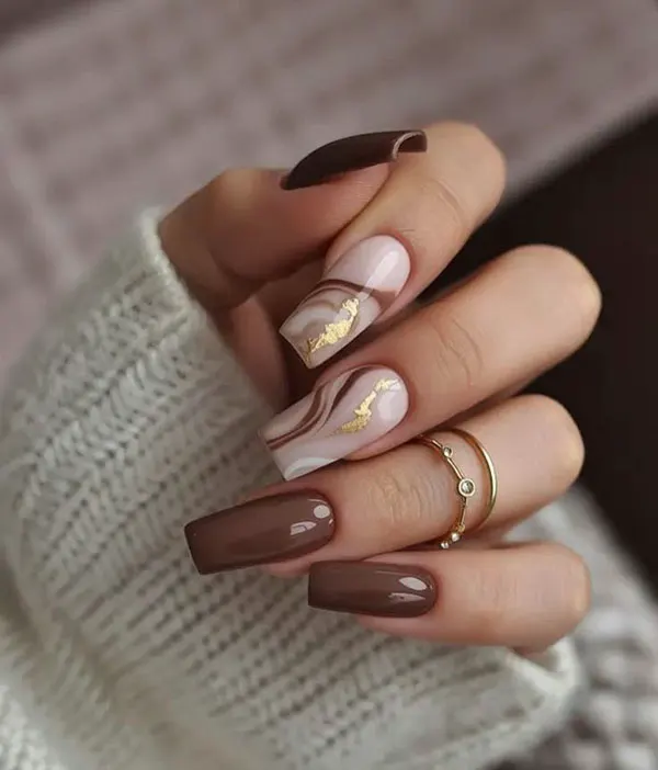 Cream brown nail design 26