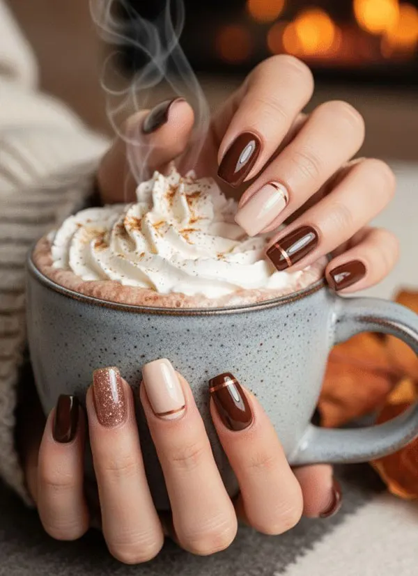 Cream brown nail design 28