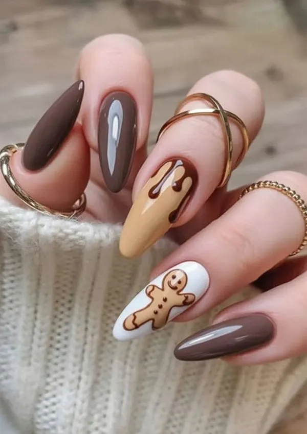 Cream brown nail design 29