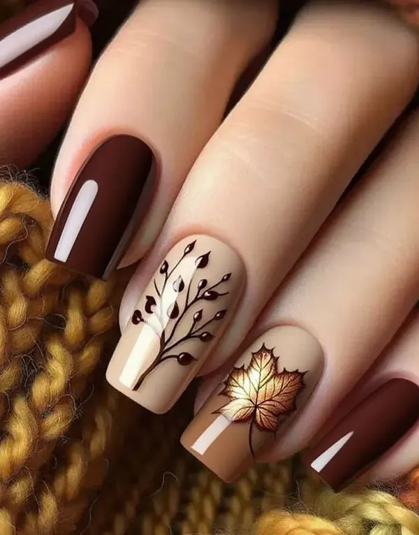 Cream brown nail design 4