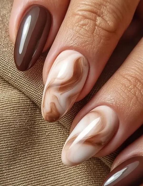 Cream brown nail design 5