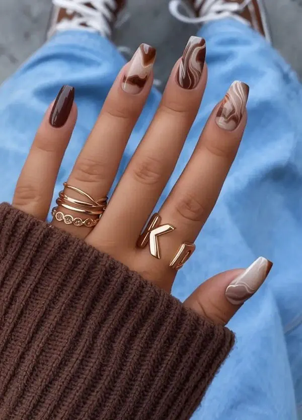 Cream brown nail design 6