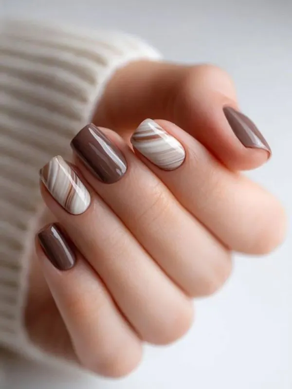 Cream brown nail design 7