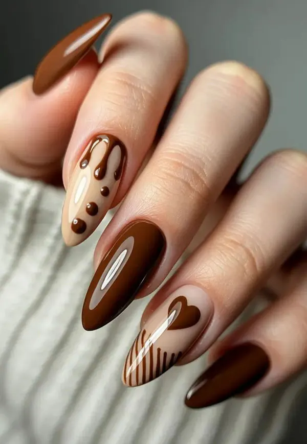 Cream brown nail design 8