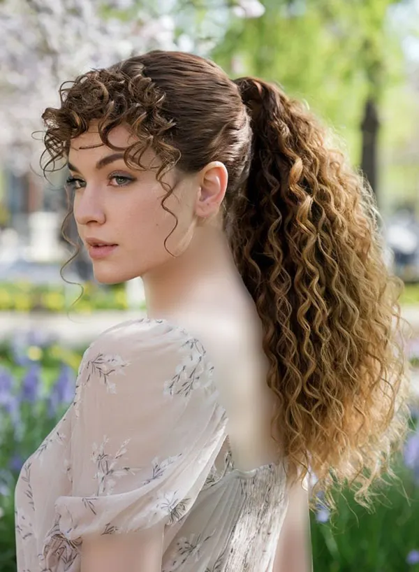 31 مدل موی دم اسبی فر زنانه؛ استایل خفن و جمعوجور برای مهمونیها 17 Curly ponytail hairstyle 14