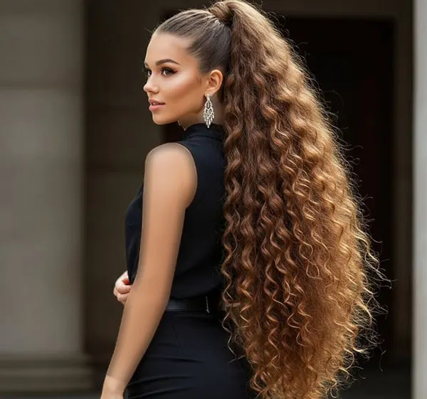 31 مدل موی دم اسبی فر زنانه؛ استایل خفن و جمعوجور برای مهمونیها 21 Curly ponytail hairstyle 18