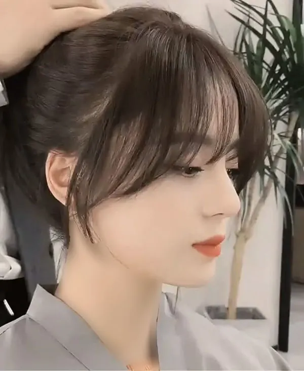 Hairstyle with bangs under the veil for school 24