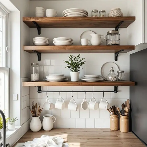 37 ایده چیدمان شلف آشپزخانه؛ نظم دلنشین با حس گرم خونه... 9 Kitchen shelf layout 30