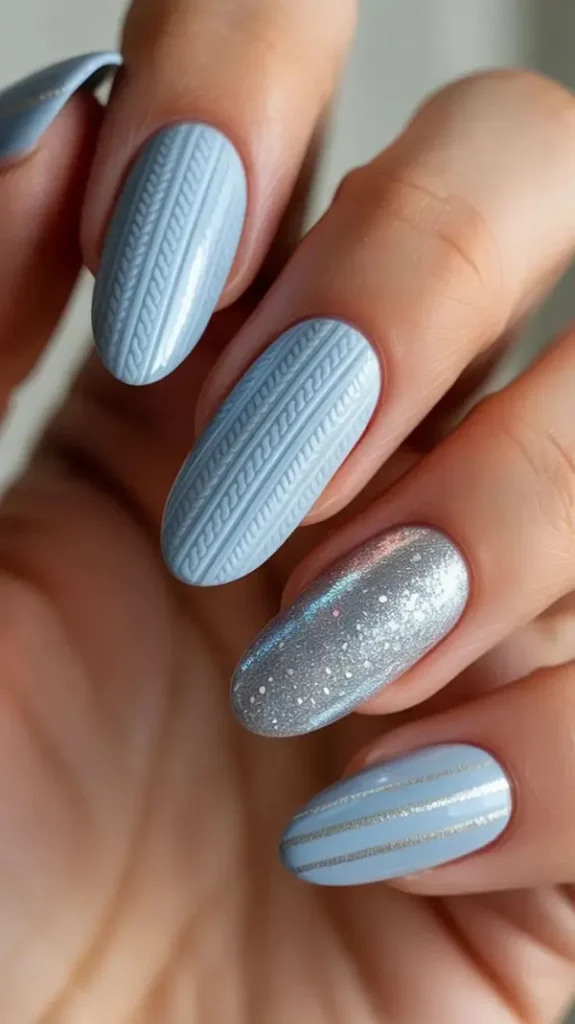 Pale blue nail design 19