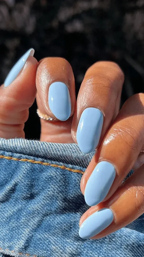 Pale blue nail design 26
