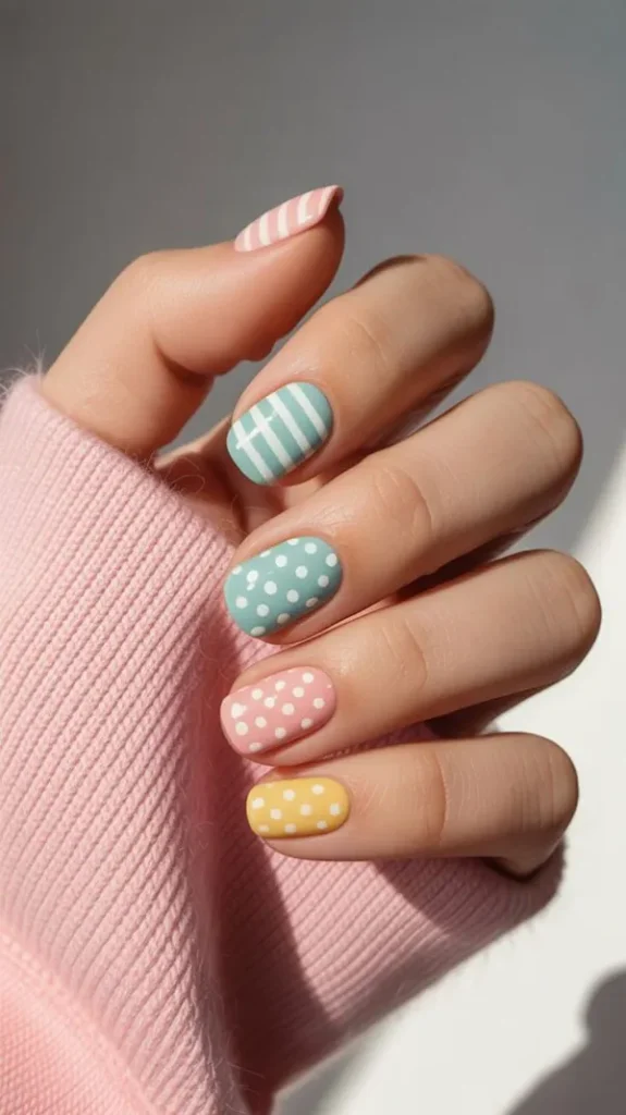 طرح ناخن خال خالی جدید؛ ترند بامزه و خاص 2025 برای استایل دخترونه! 8 Polka dot nail design 4