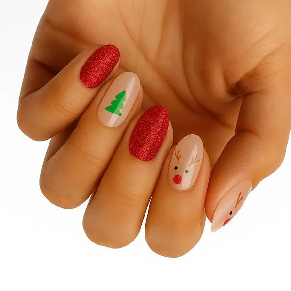 طرح ناخن یلدایی ساده؛ قرمز و شاینِ دلبر شب یلدا 1404🍉 26 Simple Yalda nail design 19