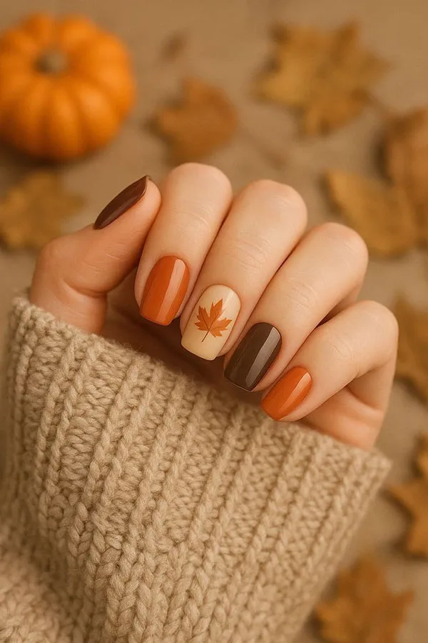 جدیدترین طرح ناخن پاییزی ساده 2025 دخترانه ولی دلبر مخصوص روزای سرد🍂 28 The latest simple autumn nail design 26