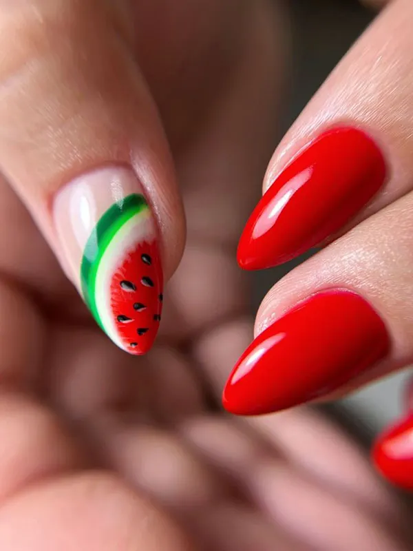 31 طرح ناخن یلدا | خالخالی هندونهای و براق، ترند شیرین شب یلدا🍉 13 Yalda nail design 10