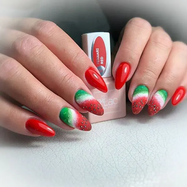 31 طرح ناخن یلدا | خالخالی هندونهای و براق، ترند شیرین شب یلدا🍉 14 Yalda nail design 11