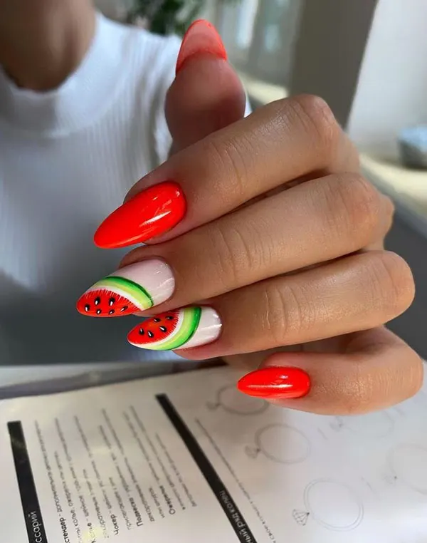 31 طرح ناخن یلدا | خالخالی هندونهای و براق، ترند شیرین شب یلدا🍉 23 Yalda nail design 23