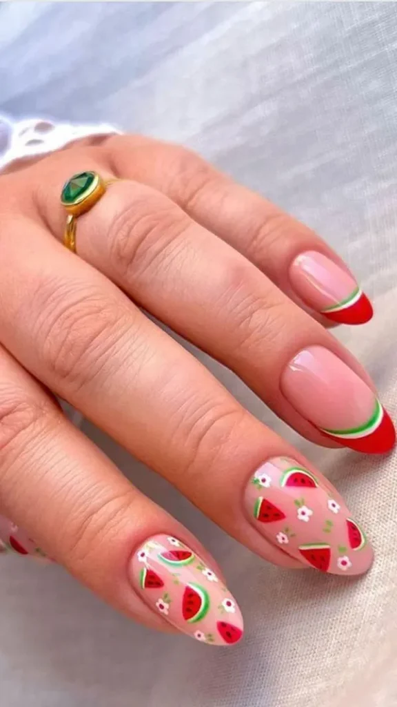 31 طرح ناخن یلدا | خالخالی هندونهای و براق، ترند شیرین شب یلدا🍉 28 Yalda nail design 30
