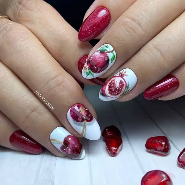 31 طرح ناخن یلدا | خالخالی هندونهای و براق، ترند شیرین شب یلدا🍉 29 Yalda nail design 31