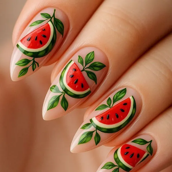 31 طرح ناخن یلدا | خالخالی هندونهای و براق، ترند شیرین شب یلدا🍉 33 Yalda nail design 34
