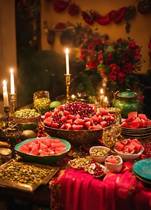 31 ایده چیدمان سفره یلدا | رنگی و دلبرانه برای شب بلند سال! 5 Yalda table setting 2
