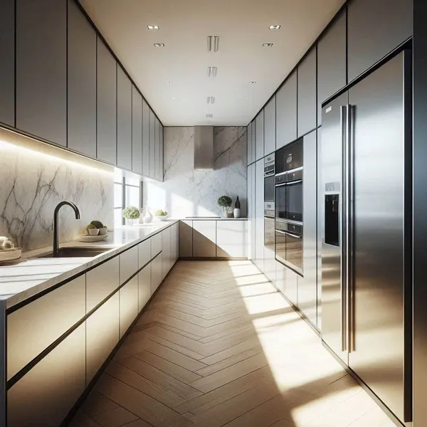 31 مدل کابینت آشپزخانه دوطرفه؛ نظم، نور و یه حس خونهی رویایی 💫 17 model cabinet do tarafe kitchen diakoland photo 13