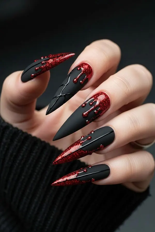 35 مدل ناخن تیز دخترانه؛ ترند خفن اینستاگرامی با استایل دراماتیک💅 16 sharp nail model 14