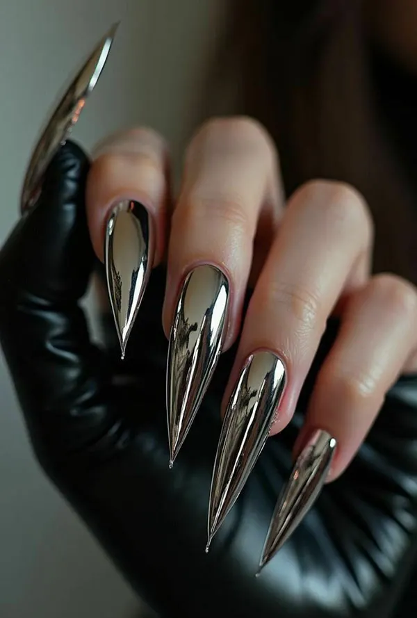35 مدل ناخن تیز دخترانه؛ ترند خفن اینستاگرامی با استایل دراماتیک💅 19 sharp nail model 15