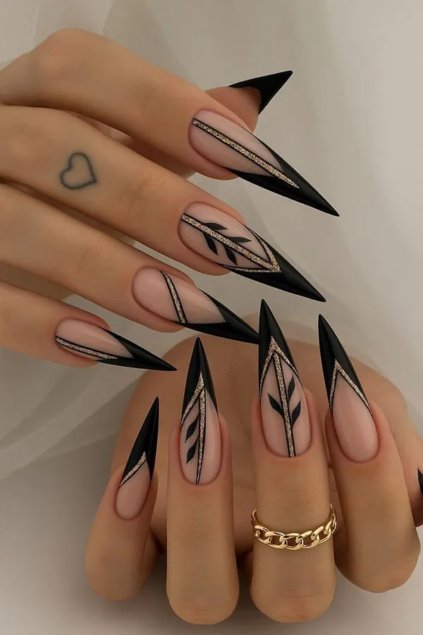 35 مدل ناخن تیز دخترانه؛ ترند خفن اینستاگرامی با استایل دراماتیک💅 9 sharp nail model 6