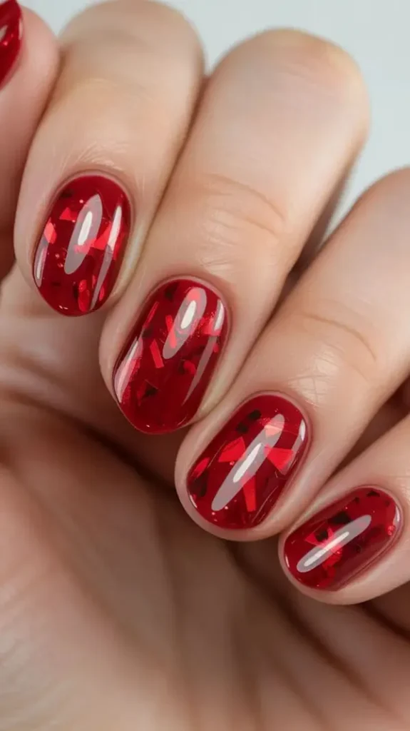 35 مدل ناخن قرمز طرح دار دخترانه؛ از مینیمال تا لاکچریِ چشمگیر! 29 Red patterned nails 26