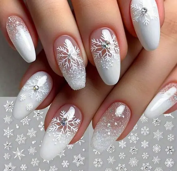 34 ایده طرح برف روی ناخن؛ دیزاین یخی و دلبر برای روزای سرد 💅❄️ 4 Snow design on nails 1