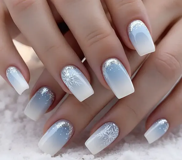 34 ایده طرح برف روی ناخن؛ دیزاین یخی و دلبر برای روزای سرد 💅❄️ 15 Snow design on nails 10
