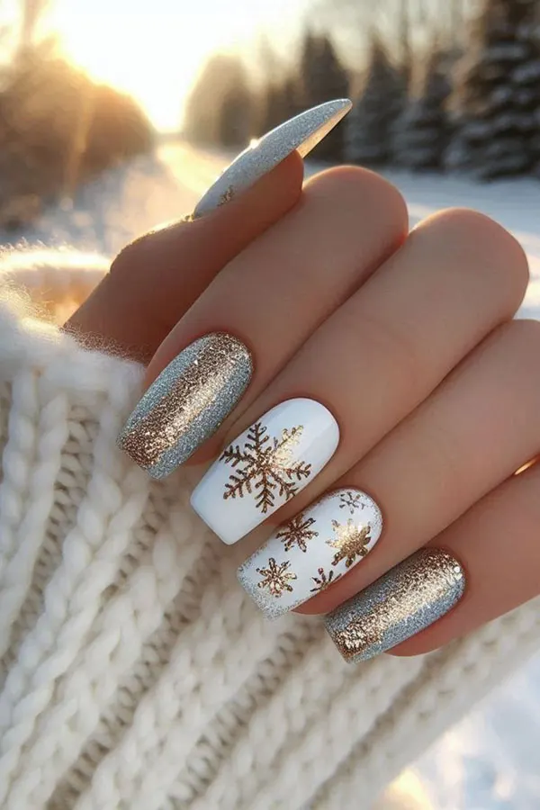 34 ایده طرح برف روی ناخن؛ دیزاین یخی و دلبر برای روزای سرد 💅❄️ 13 Snow design on nails 11