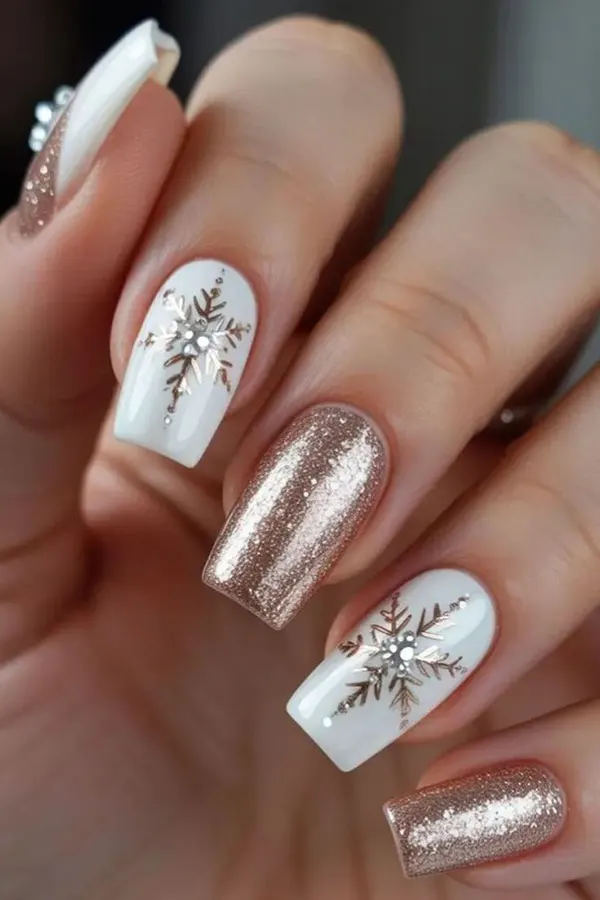 34 ایده طرح برف روی ناخن؛ دیزاین یخی و دلبر برای روزای سرد 💅❄️ 19 Snow design on nails 14