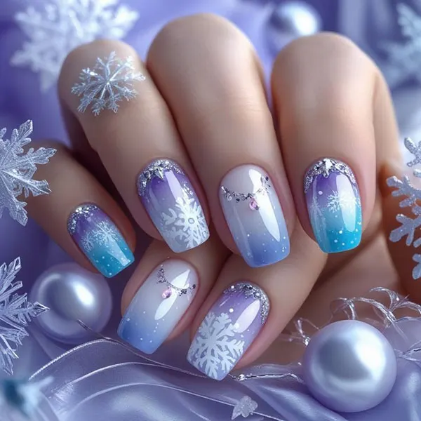 34 ایده طرح برف روی ناخن؛ دیزاین یخی و دلبر برای روزای سرد 💅❄️ 32 Snow design on nails 27