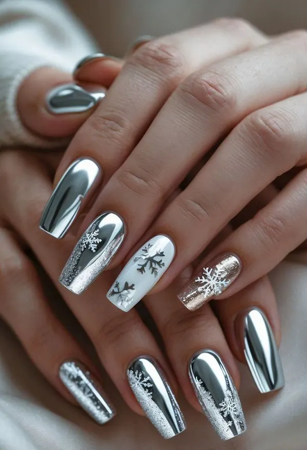 34 ایده طرح برف روی ناخن؛ دیزاین یخی و دلبر برای روزای سرد 💅❄️ 7 Snow design on nails 3