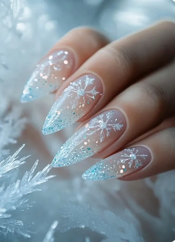 34 ایده طرح برف روی ناخن؛ دیزاین یخی و دلبر برای روزای سرد 💅❄️ 6 Snow design on nails 30