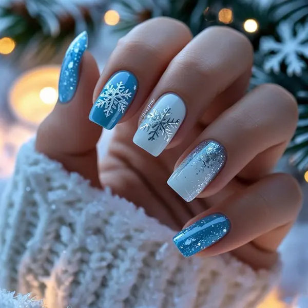 34 ایده طرح برف روی ناخن؛ دیزاین یخی و دلبر برای روزای سرد 💅❄️ 8 Snow design on nails 4