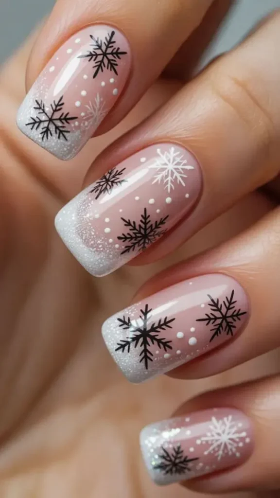 34 ایده طرح برف روی ناخن؛ دیزاین یخی و دلبر برای روزای سرد 💅❄️ 14 Snow design on nails 9