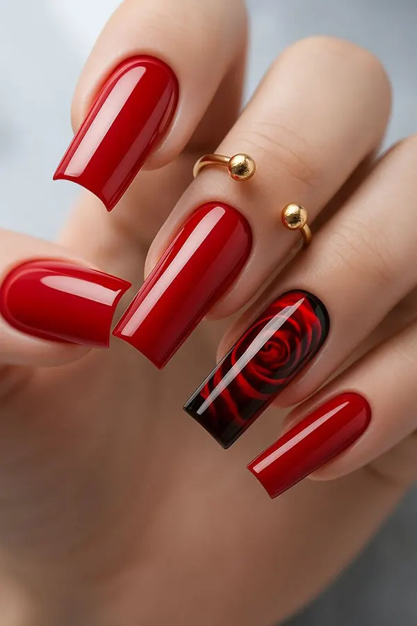 35 ایده کاشت ناخن قرمز شیک؛ مخصوص مهمونیها و شبای خاص ❤️ 31 Stylish red nail implant 30