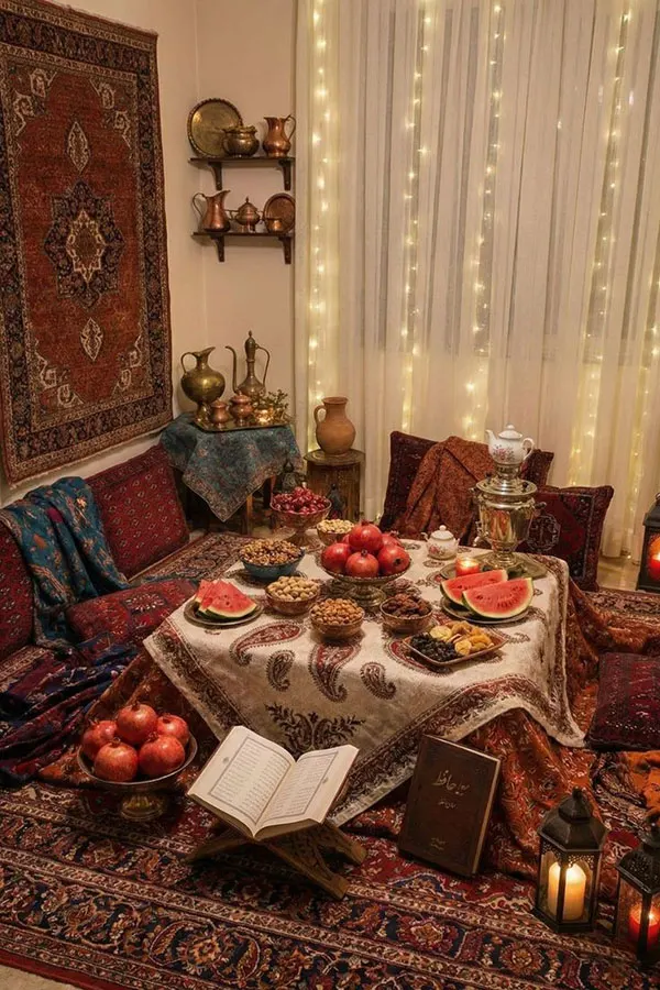 34 ایده چیدمان شب یلدا سنتی؛ سادگی اصیل با حالوهوای مادربزرگا ❤️ 7 Traditional Yalda Arrangement 5