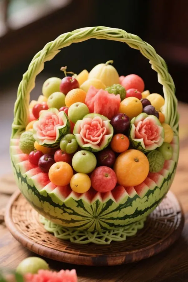 ایده چیدمان میوه شب یلدا 1404 ؛ ترکیب انار و هندونه که دل میبره 🍉 19 Yalda Night Fruit Arrangement 19
