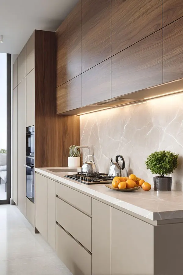 33 ایده کابینت بژ و چوب | چوب غالب یا بژ غالب؟ کدوم ترکیب برای خونت بهتره؟ 16 Beige and wood cabinets 10