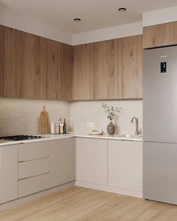 33 ایده کابینت بژ و چوب | چوب غالب یا بژ غالب؟ کدوم ترکیب برای خونت بهتره؟ 24 Beige and wood cabinets 19