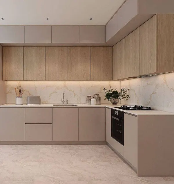 33 ایده کابینت بژ و چوب | چوب غالب یا بژ غالب؟ کدوم ترکیب برای خونت بهتره؟ 26 Beige and wood cabinets 22