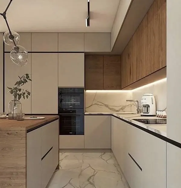 33 ایده کابینت بژ و چوب | چوب غالب یا بژ غالب؟ کدوم ترکیب برای خونت بهتره؟ 30 Beige and wood cabinets 23