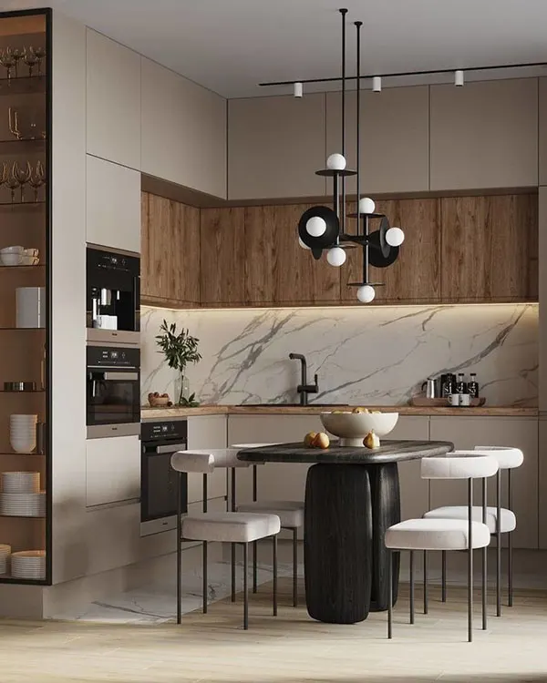 33 ایده کابینت بژ و چوب | چوب غالب یا بژ غالب؟ کدوم ترکیب برای خونت بهتره؟ 8 Beige and wood cabinets 4