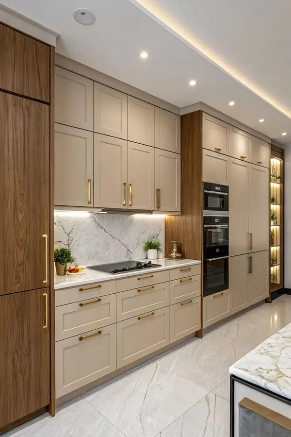 33 ایده کابینت بژ و چوب | چوب غالب یا بژ غالب؟ کدوم ترکیب برای خونت بهتره؟ 7 Beige and wood cabinets 5