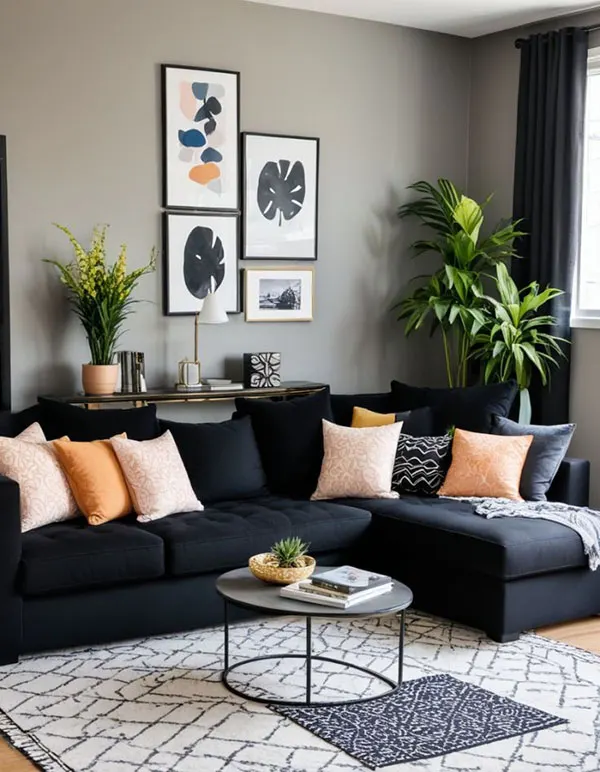 33 ایده دکوراسیون منزل با مبل مشکی | مبل مشکی بخریم یا نه؟ تجربهای بیپرده! 19 Home decoration with black sofa 17
